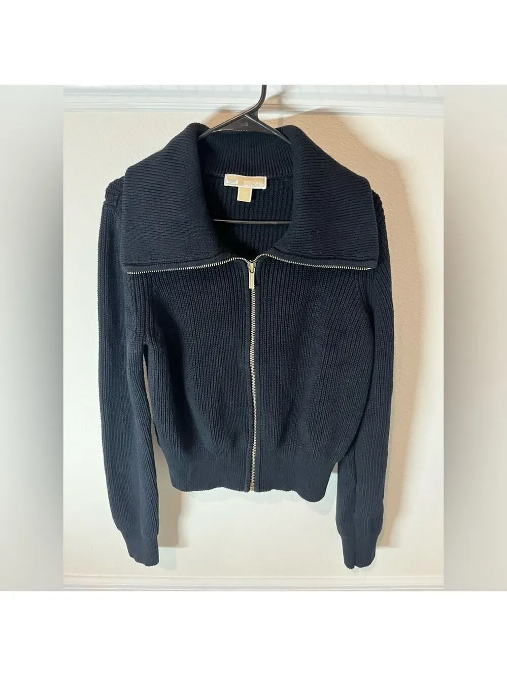 Michael Kors Black Collared Zip Up Cardigan
